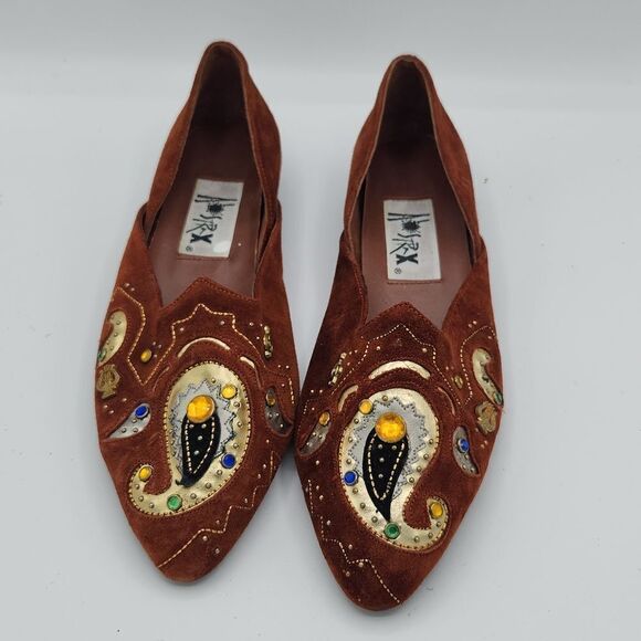 ASTRAX Vintage 80’s KARMA brown Suede Rhinestone flat slide on shoes - Picture 1 of 7